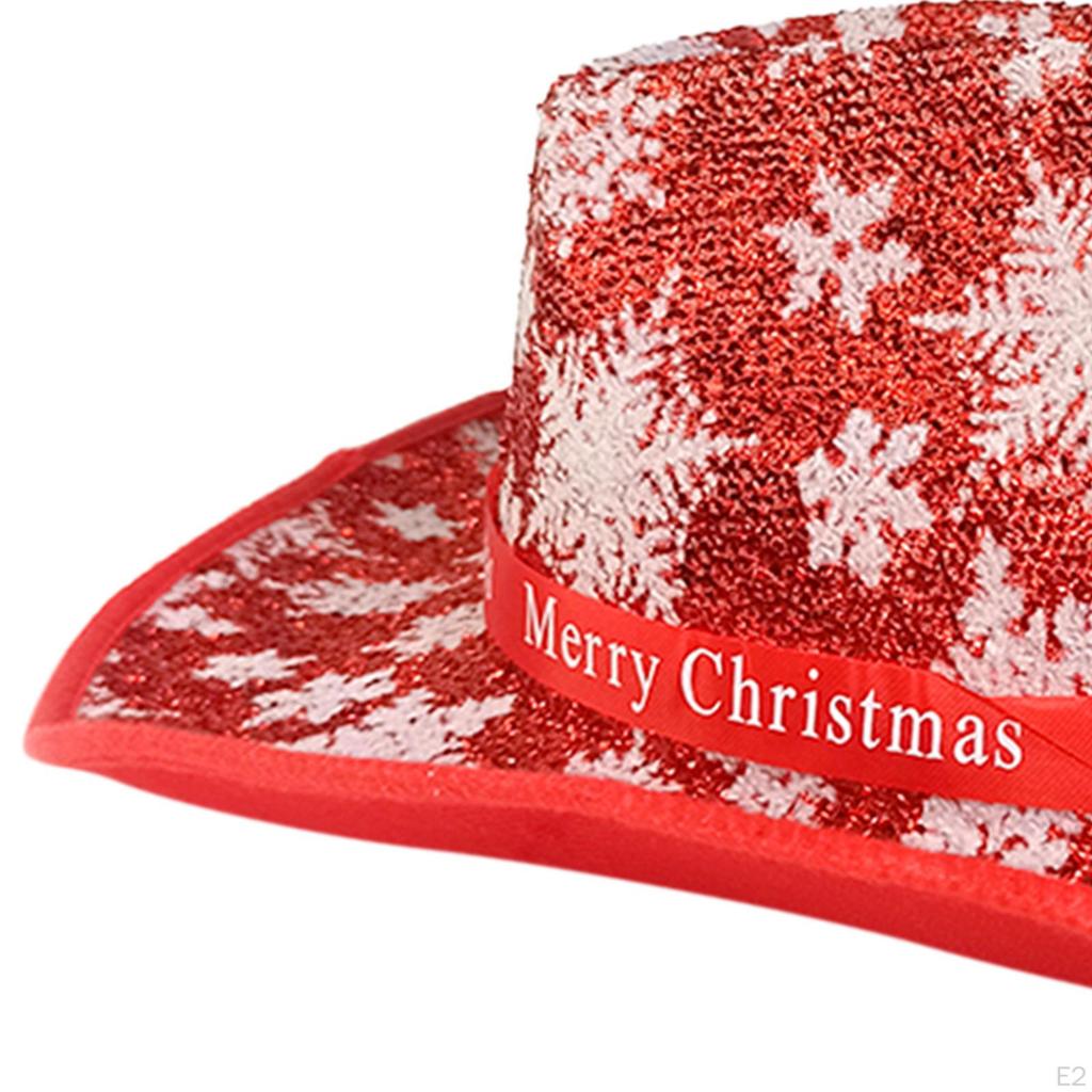 Cowboy Hat Snowflake Pattern Wide Brim Cowgirl for Christmas Halloween Party Fancy Dress Women