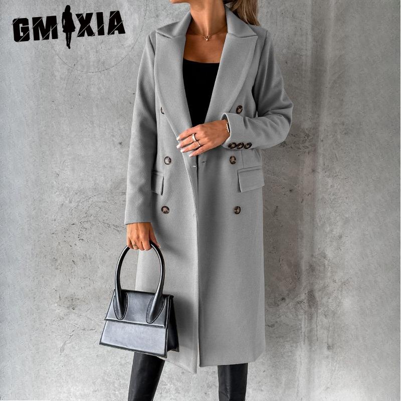GMXIA Damen Vintage Casual Gitterdruck Herbst Winter Langarm Polokragen Jacken & Mäntel