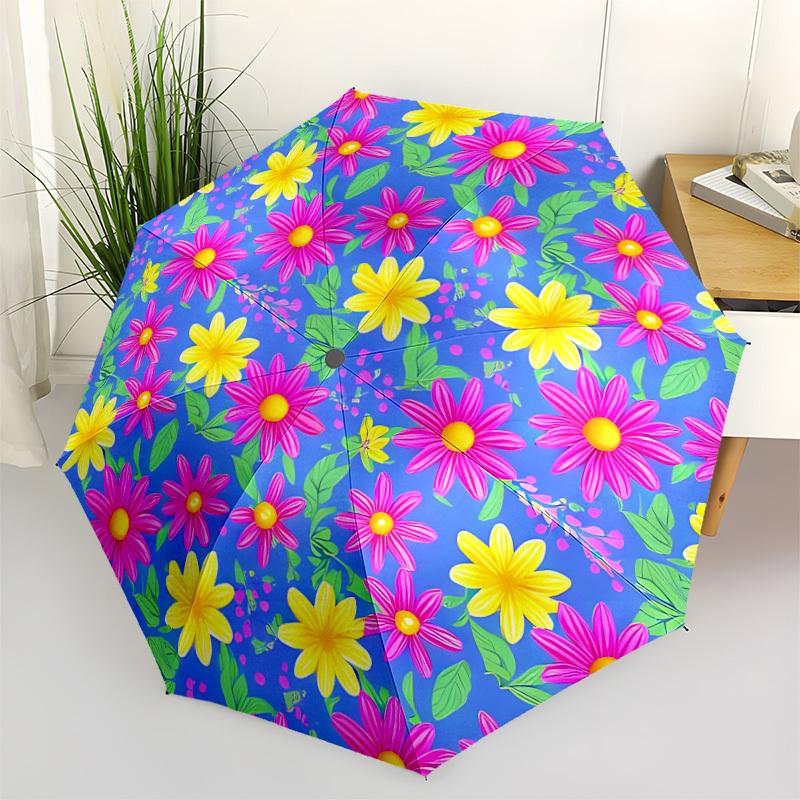 

1pc Floral Pattern Automatic Umbrella - Stylish, Durable, with 8-Rib Manual Open Design, Elegant Black Handleyy250920157
