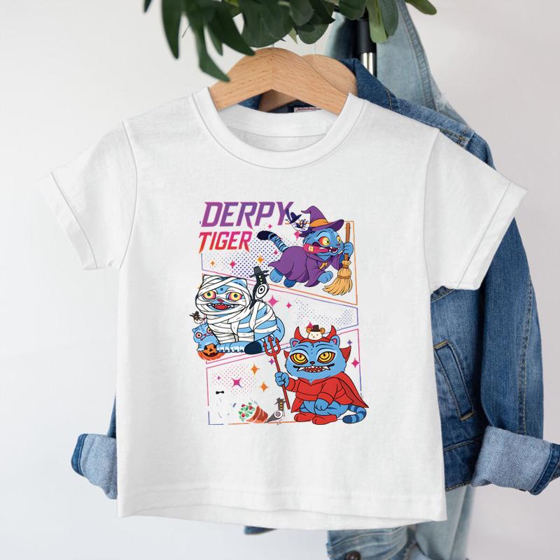 Halloween Tiger Derpy T Shirt Kids Kpop Demon Hunter Merch Tee Top Kids  AnimeGraphic Tees Girls Boys Funny Halloween Clothes