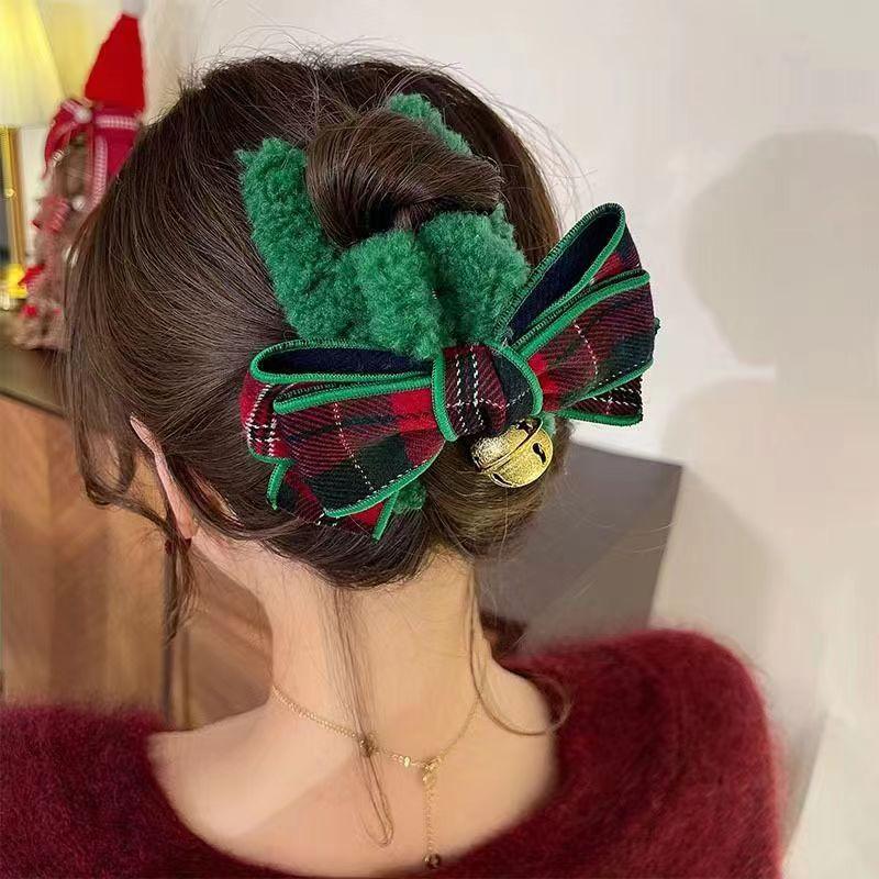 1pc Christmas Bell Bow Plush Hair Clip Cute Autumn/Winter Back-of-Head Clip For Ponytails And Bun Hairstyles Large Shark Clip