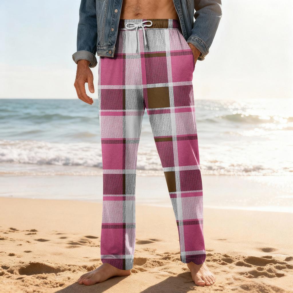 Pánské domácí měkké pyžamové kalhoty se stahovací šňůrkou s kapsami Sportovní kalhoty pro volný čas