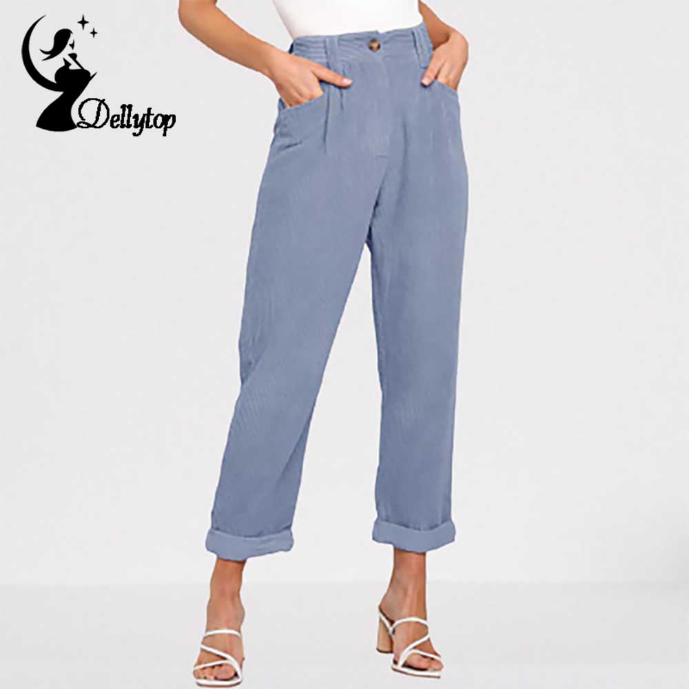 Pantaloni da donna in velluto a coste a gamba dritta Comodi pantaloni a  bottone a vita alta Pantaloni casual con tasche acquista in modo economico  — spedizione gratuita, recensioni reali con foto —