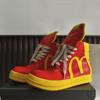 Red and Yellow Color Match Mens High Top Sneakers Shoes Flat Platform Height Increasing Big Size Trendy Fashion Cool Booties