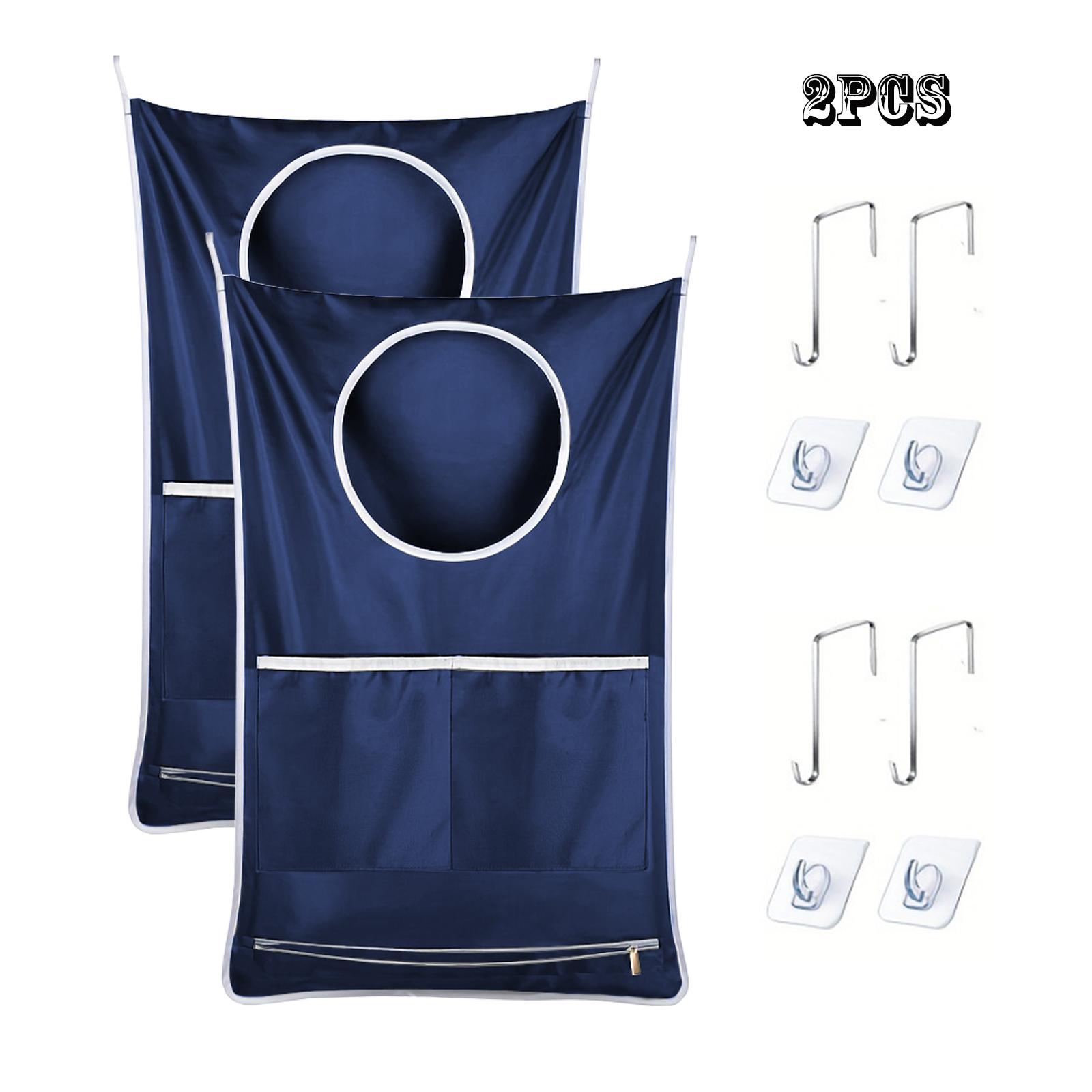 

2-Piece Hanging Laundry Basket Bag With Adjustable Stainless Steel Door Hook For Storing Dirty Clothes And Saving Space