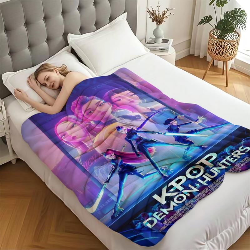 K-Pop Demon Hunters Blanket Girls Boys Plush Throw Blanket Novelty Warm Blanket All Season Gift for Bed Sofa Office Camping Trip