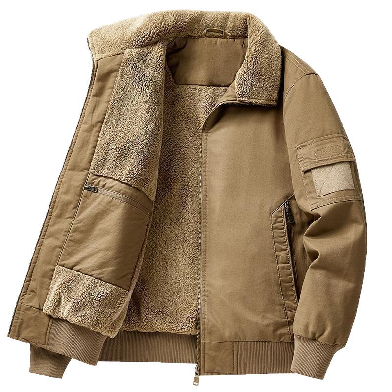 Herren-Herbst-Winter-Arbeitskleidung: Verdickte Baumwolljacke mit Stehkragen und Lammwolle, Warmer und Modischer Umlegekragen Freizeitmantel.