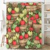 Red Green Apple Shower Curtain - Farmhouse Basket & Leaves, Waterproof Rustic Bath Decor for Christmas