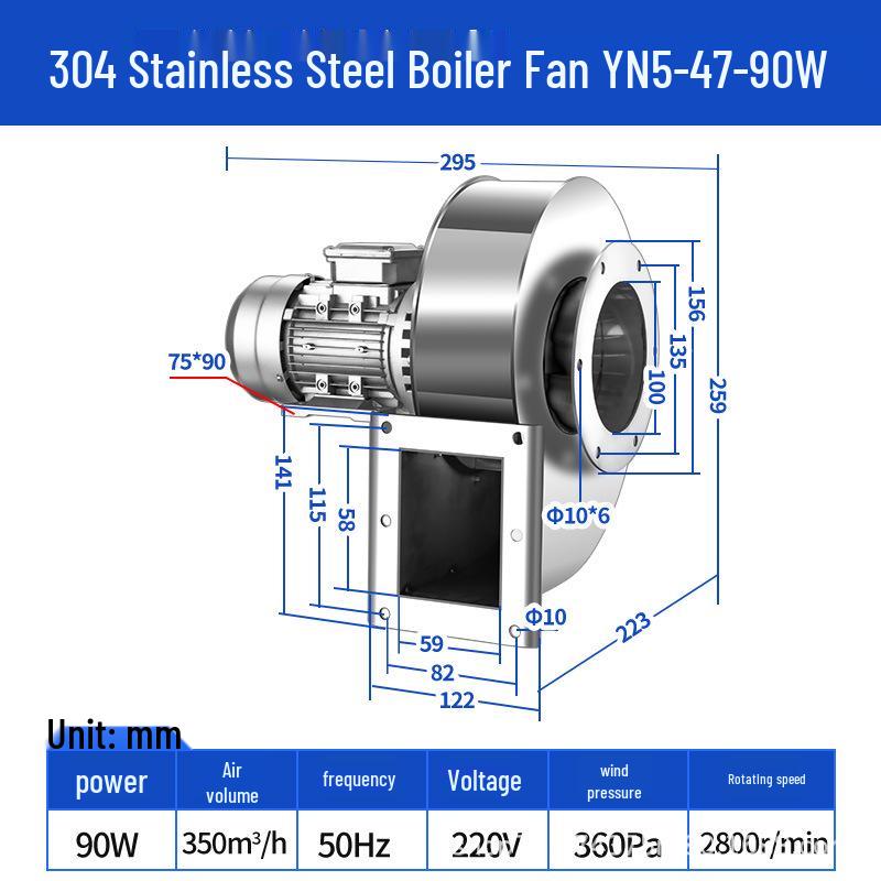 Stainless Steel YN5-47 High-Temp Induced Draft Boiler Fan, 220V/380V, Dust Removal & Exhaust Centrifugal Fan.