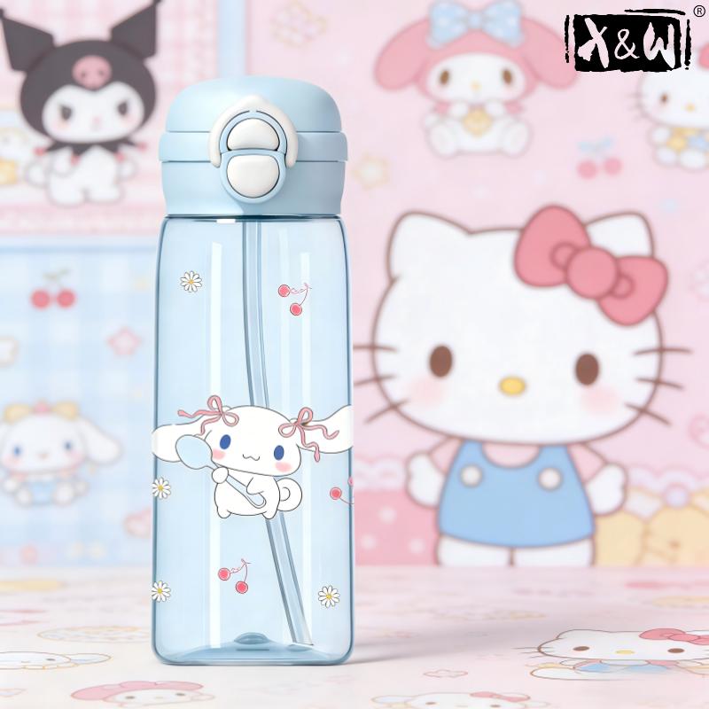 X&W Sanrio Tritan Material Space Cup 500mL Double Drinking Pop-up Lid Portable Water Cup Bubble Tea Cup Kids Water Bottle Cups