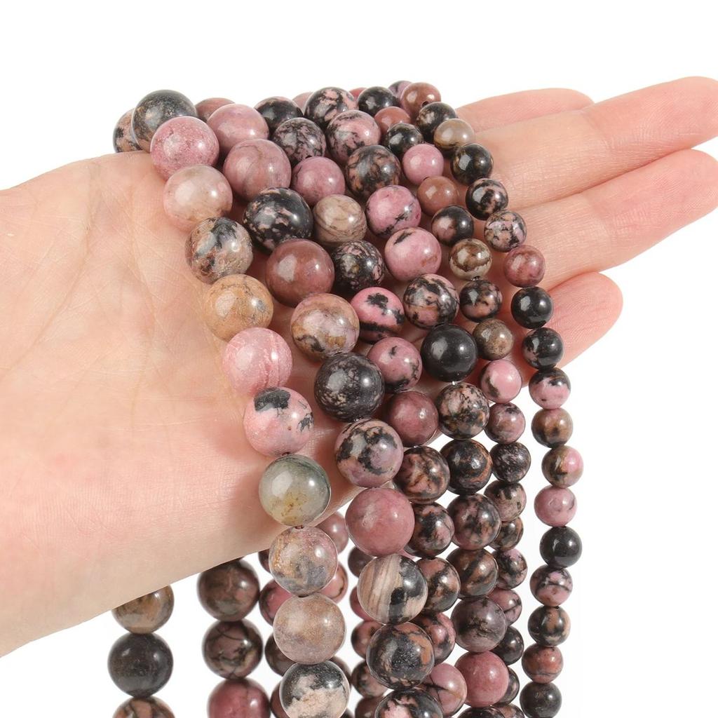 Natural Gem Black Lace Rhodonite Stone Beads Round Loose Beads For Zircon Making Strand 15" 4/6/8/10mm Diy Bracelet Necklace