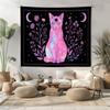 Cat Tapestry Mysterious Moon Flower Wall Hanging Gothic Bohemian Aesthetic Boho Bedroom Living Room Home Decor Wall Art
