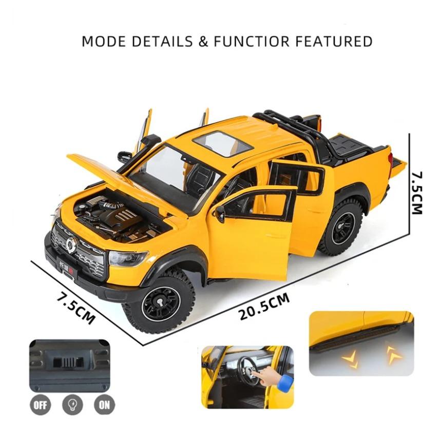 1/24 Great Wall Motor POER Pickup Model de mașină din aliaj din metal turnat sub presiune Vehicule de teren, model de mașină, simulare, lumină sonoră, jucărie pentru copii, cadou