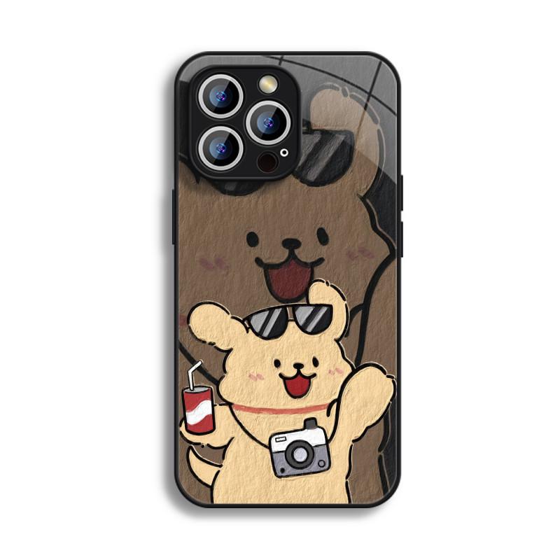 Couple Model Photo Line Dog Apple 11 Mobile Phone Case iPhone11 New 11mini Cartoon Dog Glass Hard