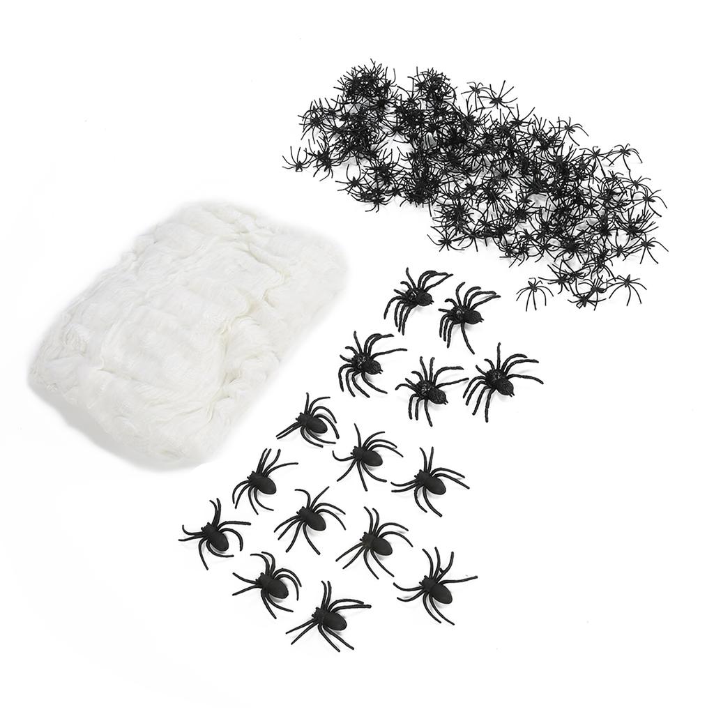 200g Halloween Spider Webs Stretch Cobwebs with 215 Plastic Spiders for Halloween Haunted House