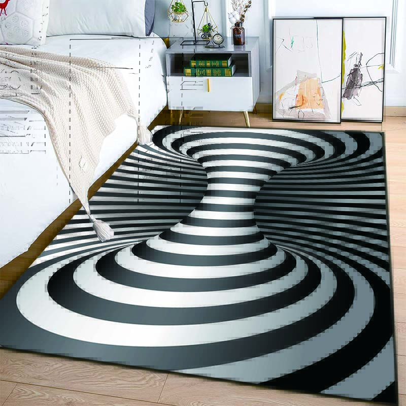 3D Vortex Illusion Black and White Rug for Bedroom Floor Mat Abstract Geometric Optical Vertigo Carpet Non-slip Livingroom Decor