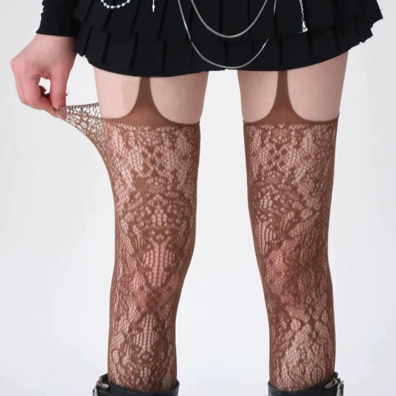 Fashion Hollow Out Lace Mesh Stocking Pantyhose Japanese Lolita Tights Retro Floral Rattan Women Sexy Stockings Thigh High Socks
