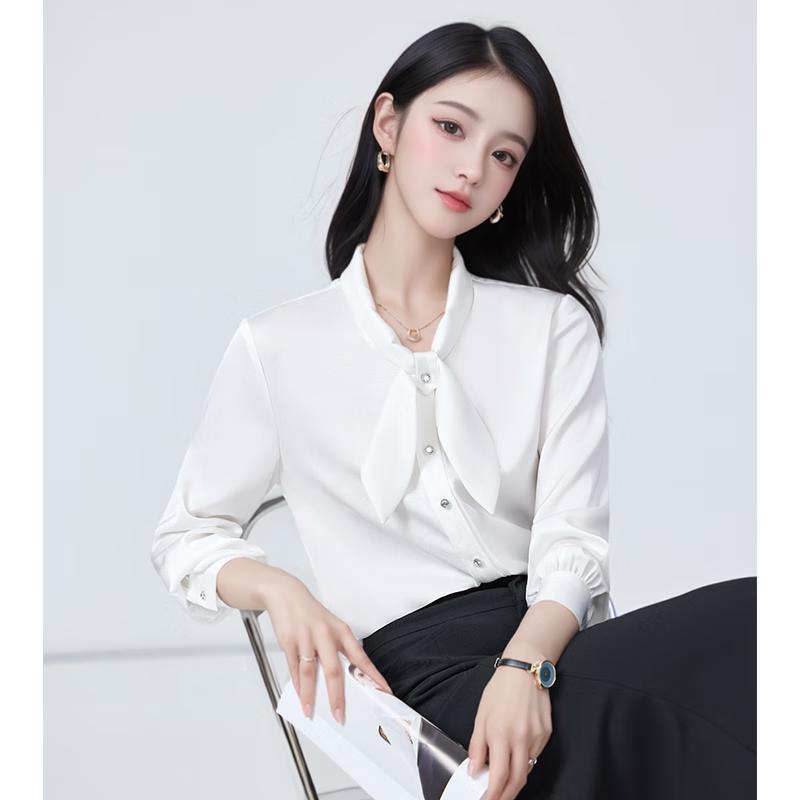 Women's Professional Chiffon Bow Tie Long Sleeve Blouse