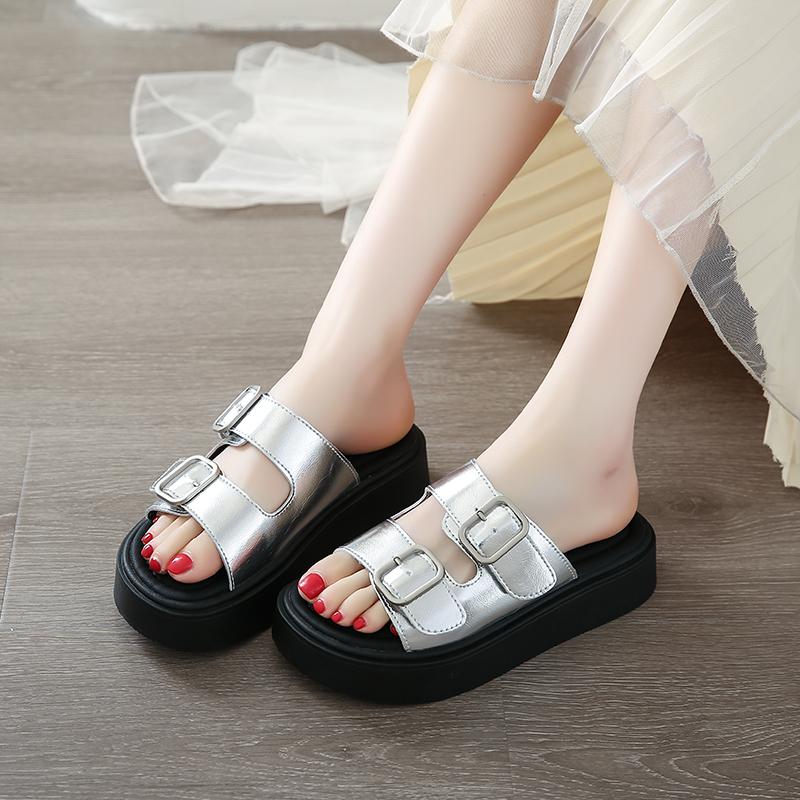 Fashion CRLAYDK Womens Fashion Slides Ladies Platform Slippers for Summer Open Toe Sandals Adjustable Double Straps Beach Walking Shoes