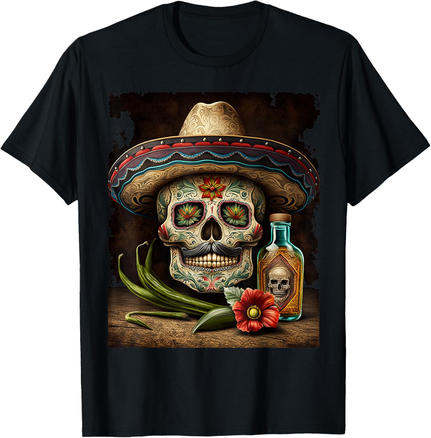 Mexican Sugar Skull Tequila Sombrero Cinco De Mayo Men Women T-Shirt S