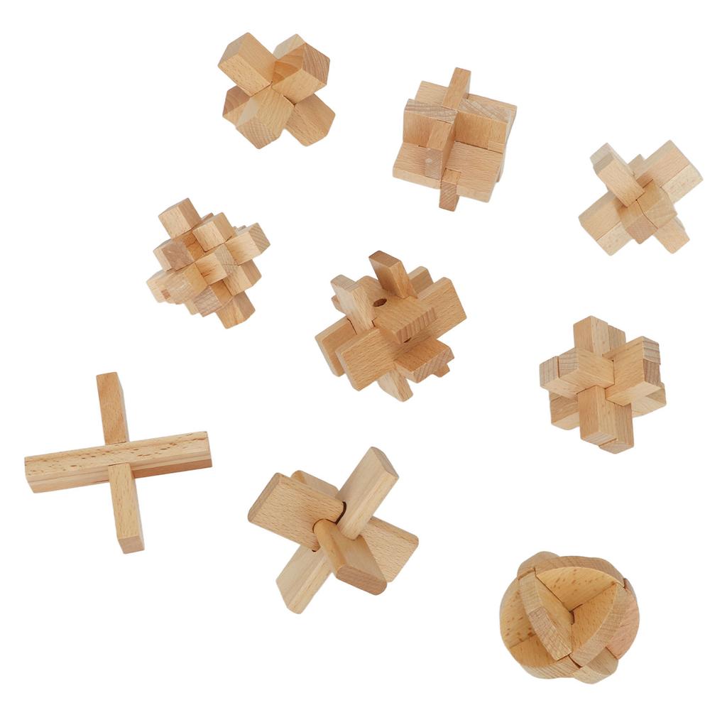 9 Pcs Brain Teaser Puzzle 3D Unlock Interlock Wooden Brain Test Game Educational Intellectual Lock