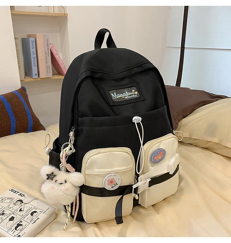 School Bag 2025 New School Bag Female Ins Wind Korean Color Contrast College Wind Early High School Students Multi-compartment Treasure Backpack