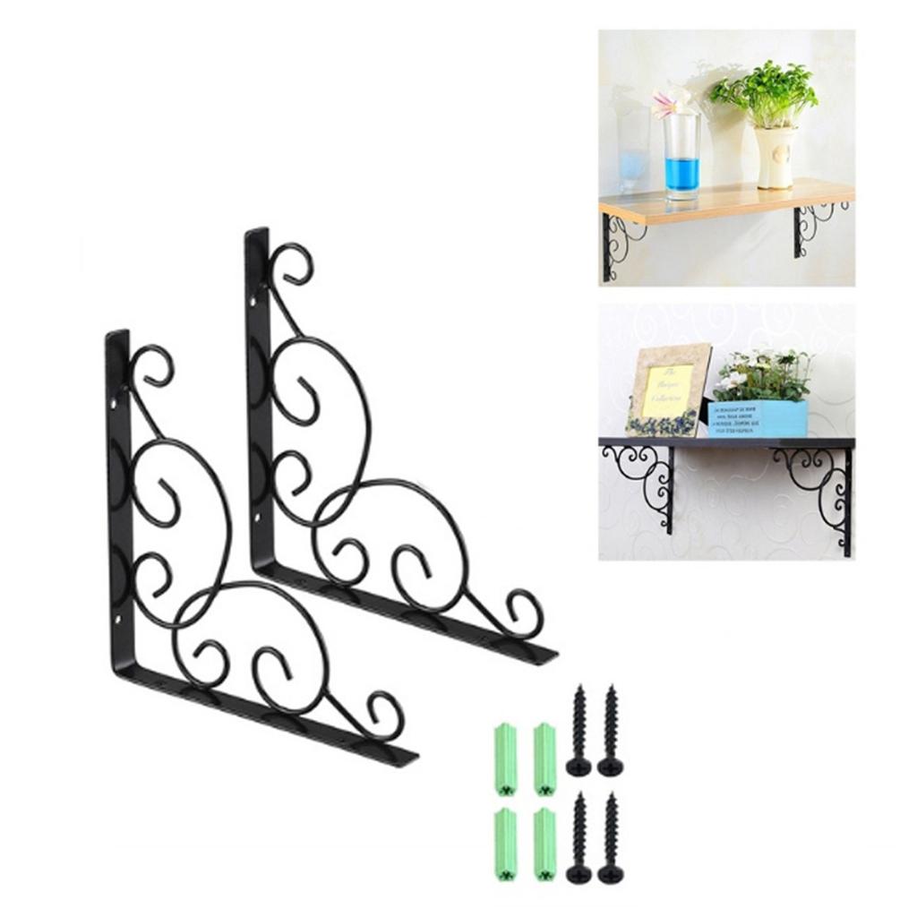 2Pcs Iron Floral Shelf Brackets Vintage Wall Mounted Decorative Triangular Support Brackets for Bookrack Clapboard Setup Box