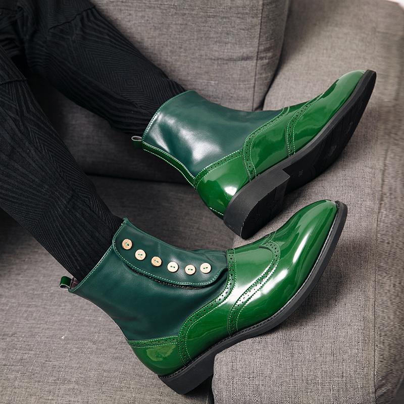 Hot Selling Men's Chelsea Boots Europe America Trendy Green Men’s Pointed Toe Shoes for Wedding Office Business Formal Shoes