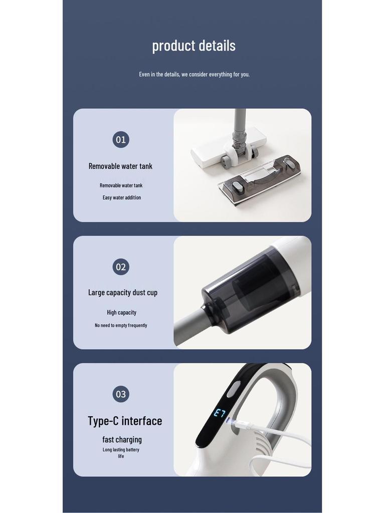Wireless Handheld Vacuum & Mop: Powerful Suction, Mite Removal, Rechargeable All-In-One for Home Use