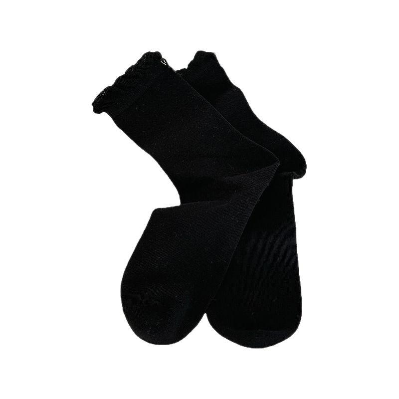 Bow Lace Socks Simple Mid-Tube Girl Sweet And Versatile Breathable Black White Gray Basic Daily Life