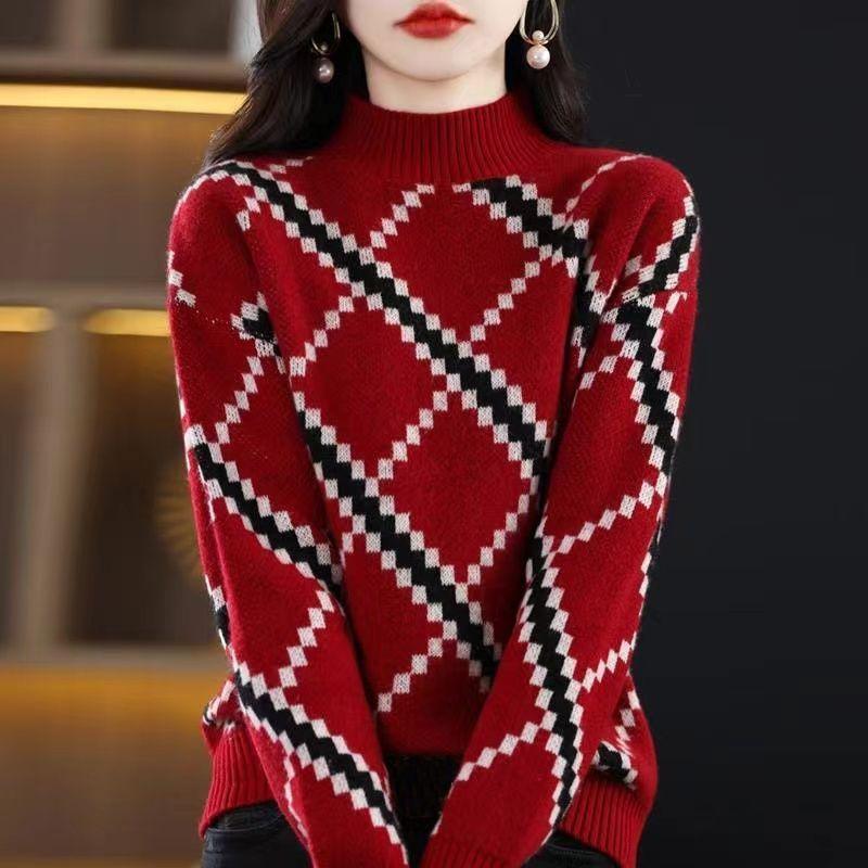 Kaschmirpullover Pullover Damen Winter Streifen halb Stehkragen