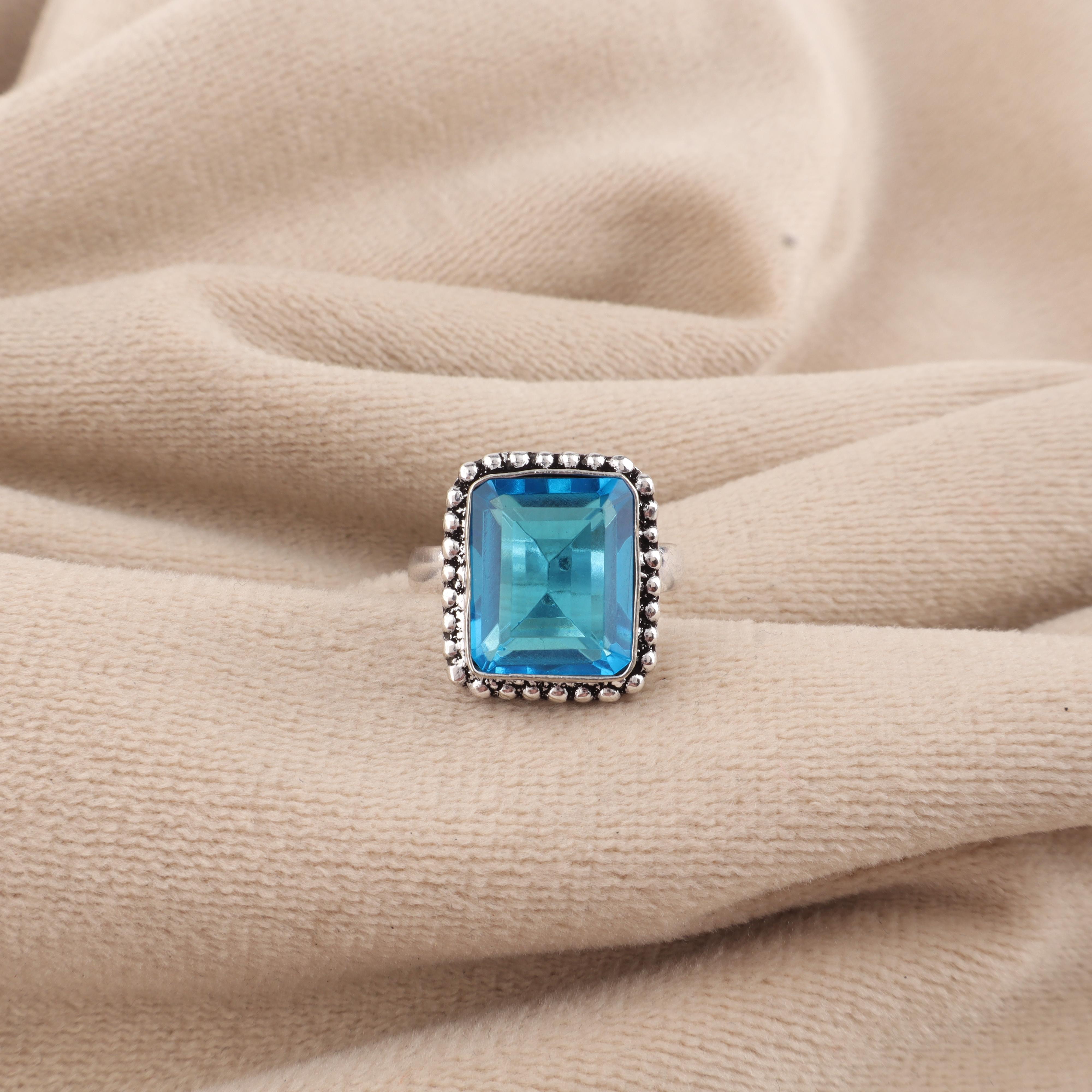 

Swiss Blue Topaz Gemstone 925 Sterling Silver Jewelry Handmade Designer Ring For Gift RR-74-14 13