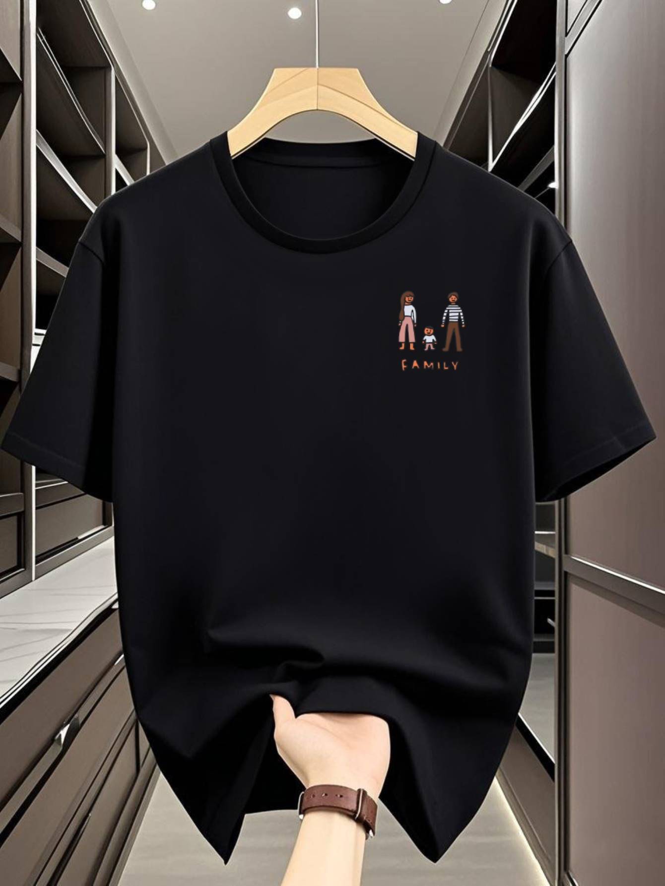 Casual Crew Neck T-shirt -  Family  Graphic Print S