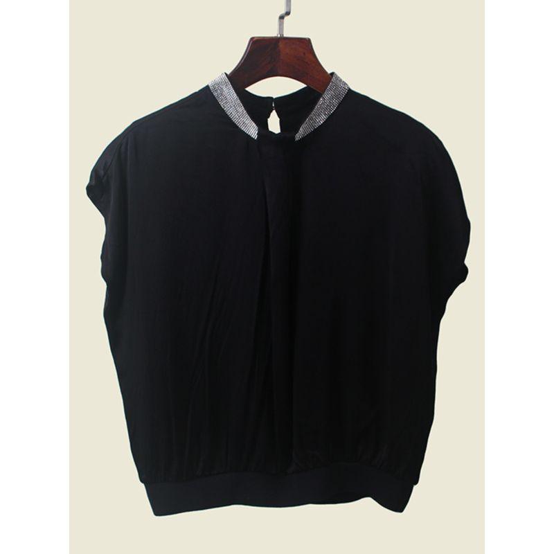 Stick-on Crystals Shiny Sleeveless Shoelace Vest Elegant Women's Black Bottoming Vest Top