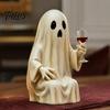 Durable Resin Halloween Ornament Ghost Skeleton Figurine, Spooky Drunk Holding Wine Glass Sculpture, Gothic Desk Table Decor for Bar Bookshelf,