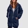 Women's Fashionable Coat Solid Color Long Sleeved Hooded Drawstring Pocket Zipper Long Warm Jackett