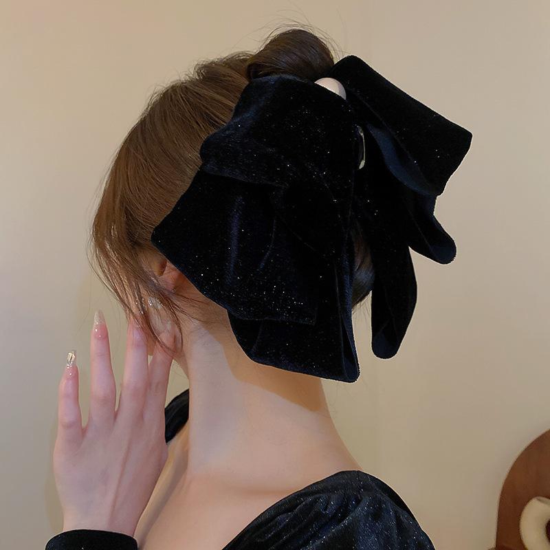 Bridal oversized bow pearl tassel hairpin retro elegant temperament spring clip high sense fashion grab clip female