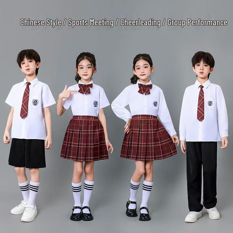Disfraz de Coro Infantil: Camisa de Manga Corta y Falda de Cuadros de Junio de 2025 para Recital de Poesía y Vestimenta Escénica de Jardín de Infancia