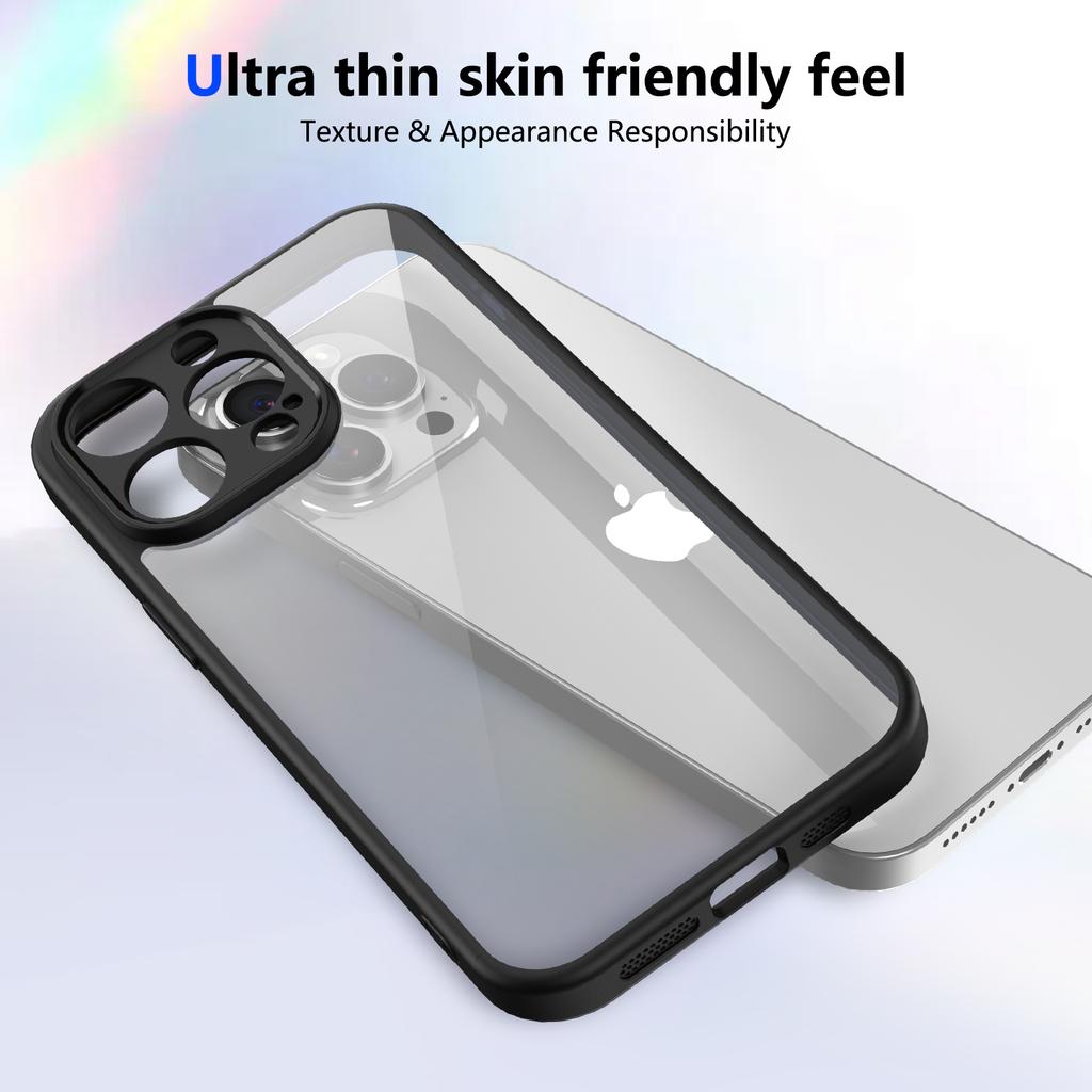 For iPhone 15 Pro Max Case Matte Skin Touch Clear PC+TPU Shockproof Phone Back Cover