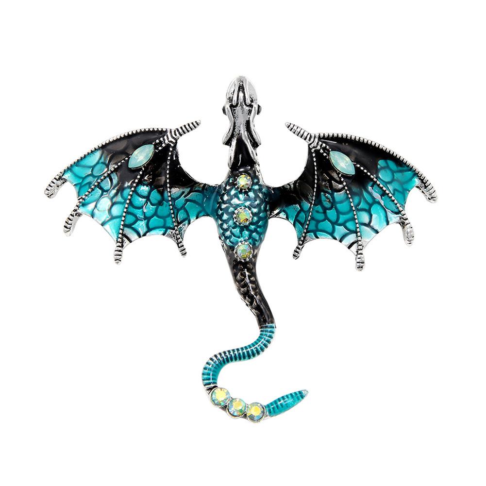 Men Women Dragon Brooch Pin Vintage Crystal Rhinestone Domineering Dragon Flying Pins Clip Lapel Suit Brooches