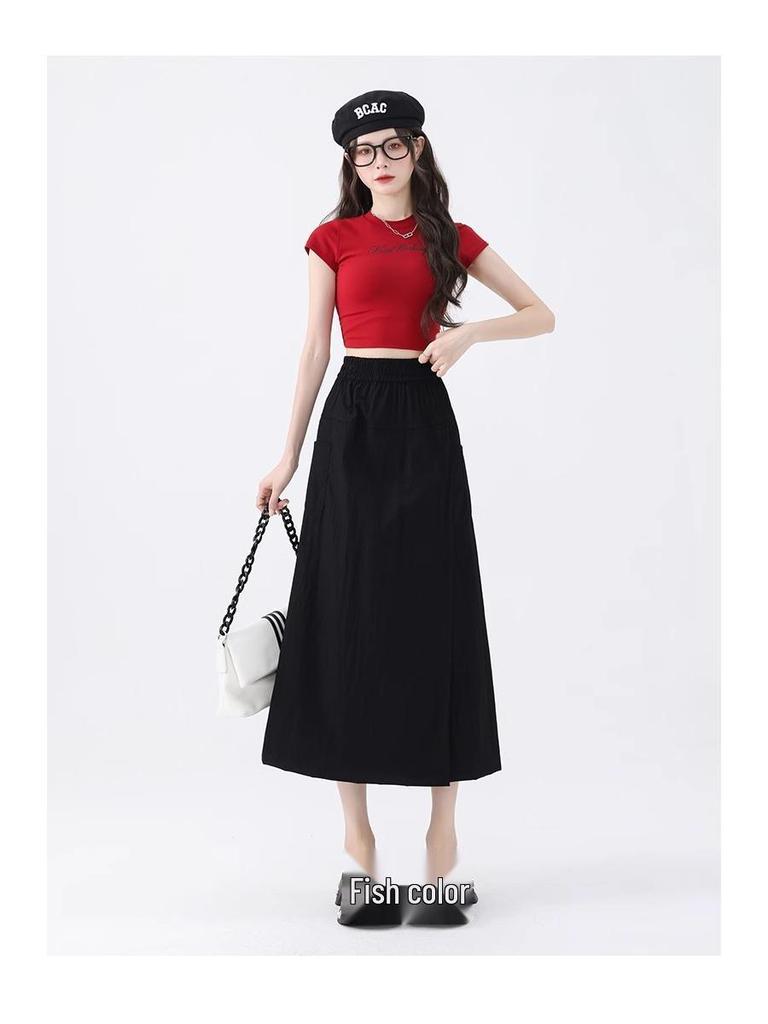 Yamamoto Women's Slit High-Waisted Midi Skirt-Pants, Summer 2026 - Ice Silk, Slimming Casual Wide-Legs.
