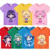 Sailors Moons Cotton T-shirt Sweet Anime Printed Girl Short Sleeve Cartoon Casual Kids Shirts Summer Child Tops