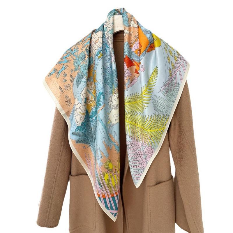 Spring New 90 Plain Crepe Satin Silk Scarf Women's High Sense 100% Mulberry Silk Thin Shawl Square Gift
