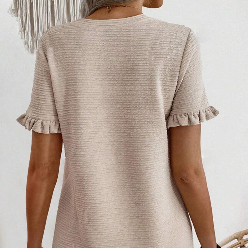 Ladies Summer Ruffles Short Sleeve O Neck Pullover T Shirt Blouse Top