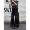 American Retro Washed Black Tooling Jeans Men's Multi-pocket Couple Loose Trend Wide-leg Pants
