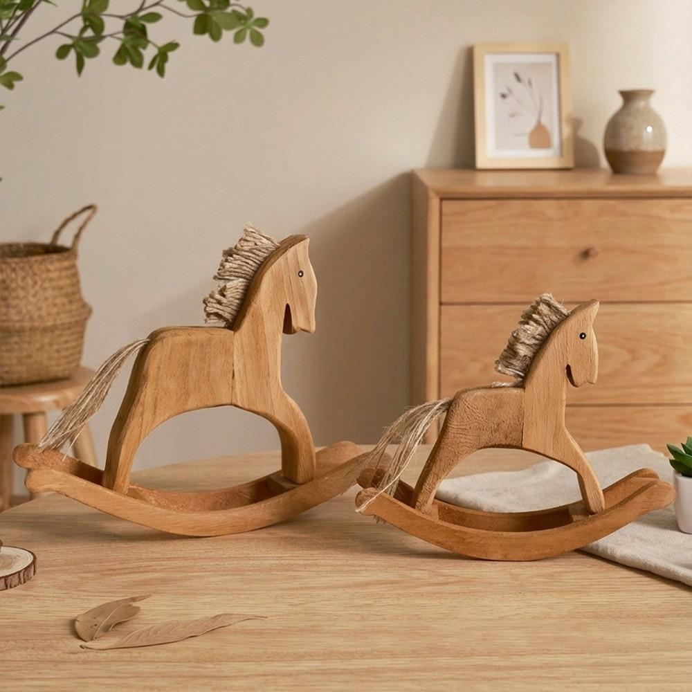 Handmade Rocking Horse Ornaments Retro Style Lifelike Rocking Horse Statue Hand Carved Decorative Animal Sculpture Bedroom