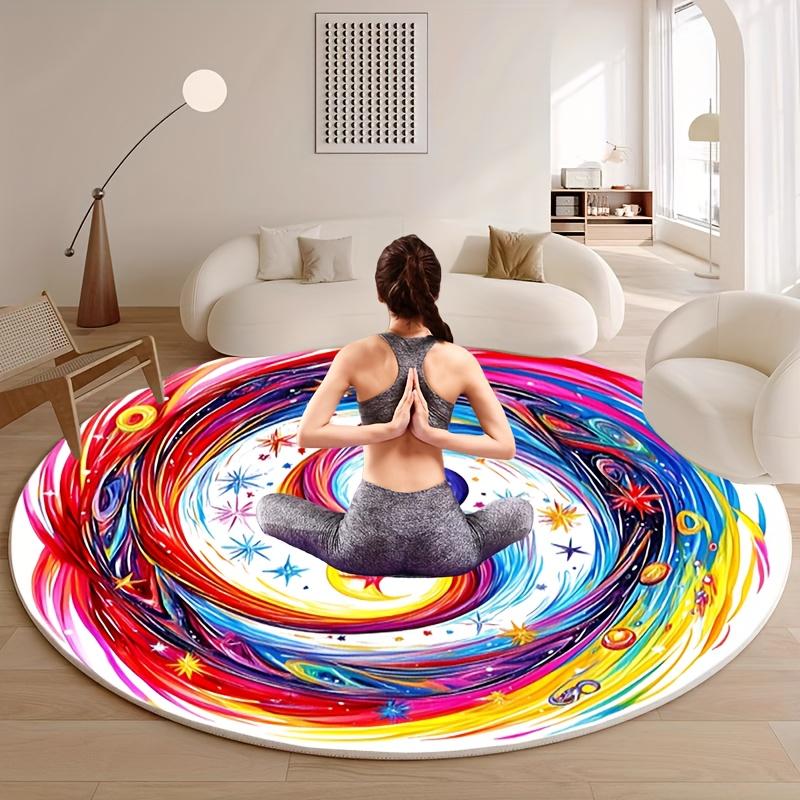 Yin Yang Galaxy Round Rug Flannel Printed Carpet Cosmic Design Home Decor Cozy Soft Floor Mat Living Room Indoor Use