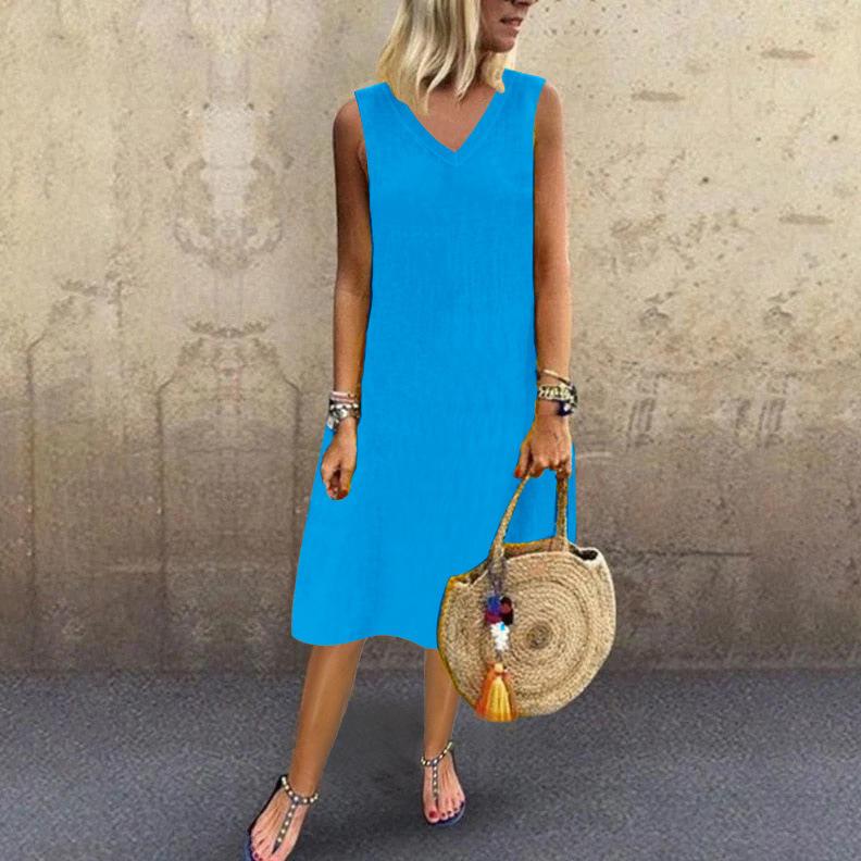 Summer European and American popular V-neck sleeveless vest dress women's clothing
