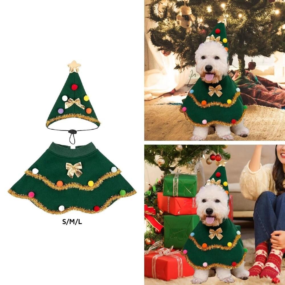 Cute Pet Clothes Green Cat Christmas Outfit New Parties Dress-up  New Year