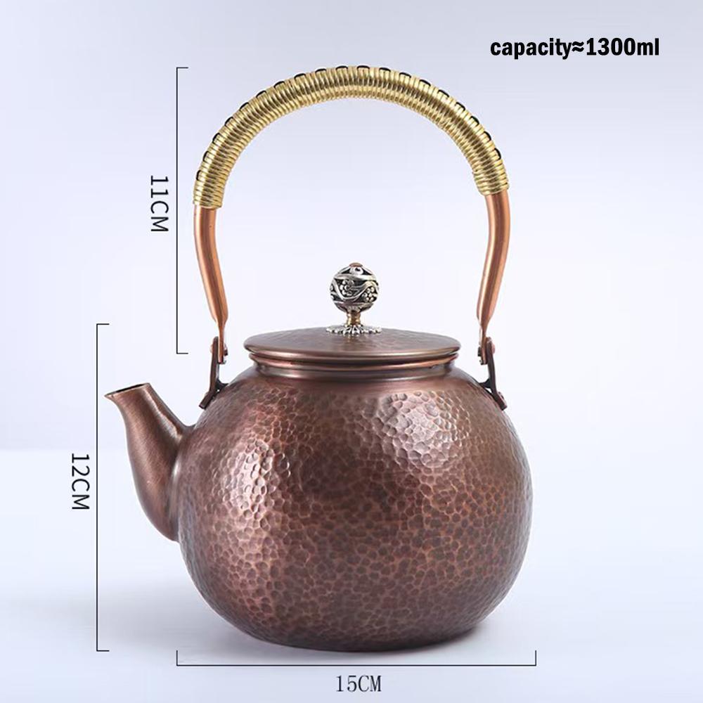 Chinese-Style Red Copper Kettle, Hand-Hammered Boiling Water Pot, Healthy Tea Kettle, Household Copper Teapot, 1200/1400Ml